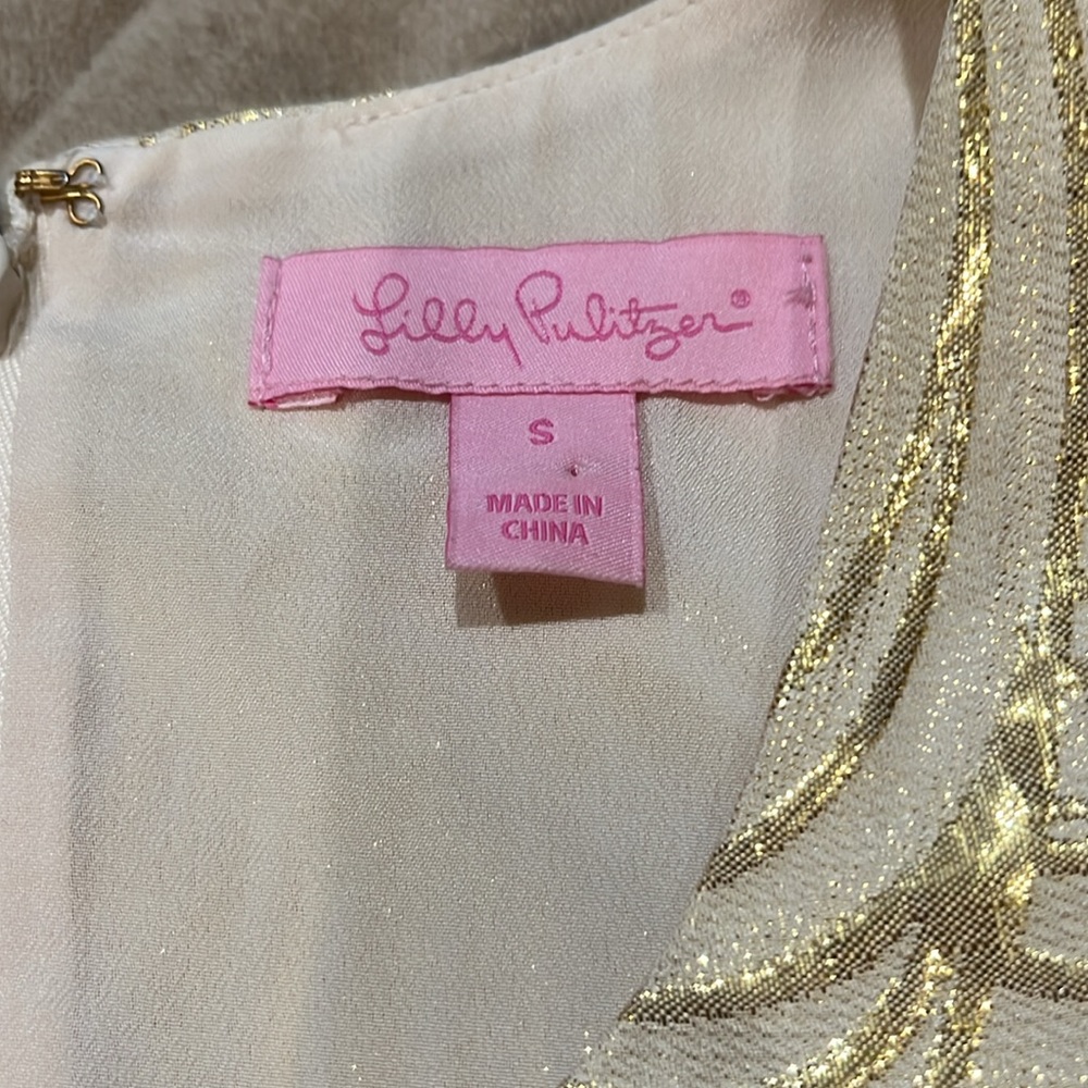 Lilly Pulitzer small gold / cream cocktail dress - 5 spots on front as pictured - Picture 4 of 10